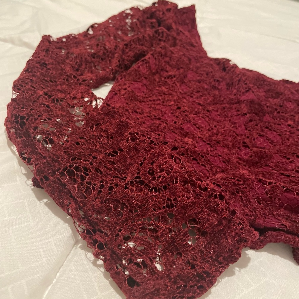Anthropologie Sweetheart Lace Top Wine Long Sleeve - Picture 5 of 9